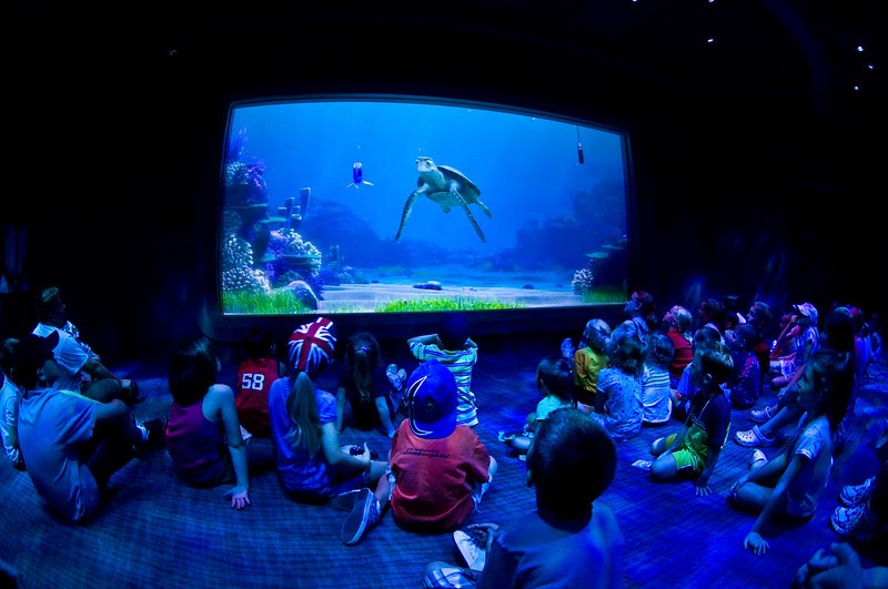 Image of children watching the "Turtle Talk" show at Disney World.