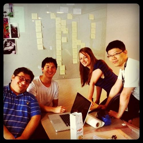 A picture of a sprint team comprised of three men and a woman.