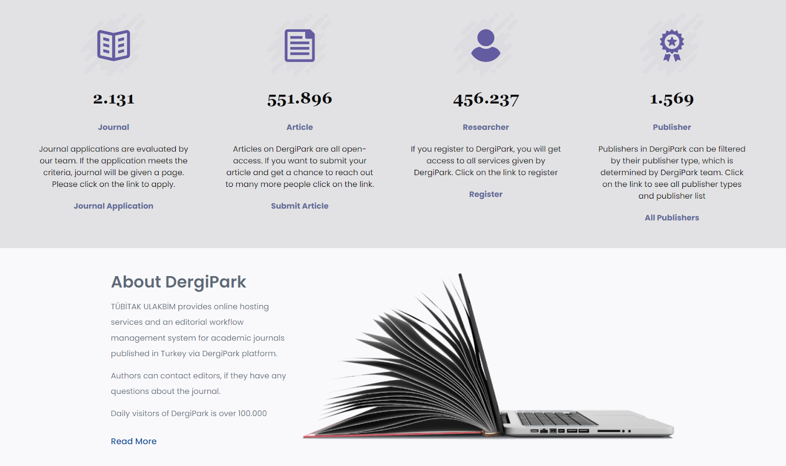 This is the DergiPark landing page